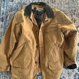 L.L. Bean Men's Tan Jacket with Green Collar